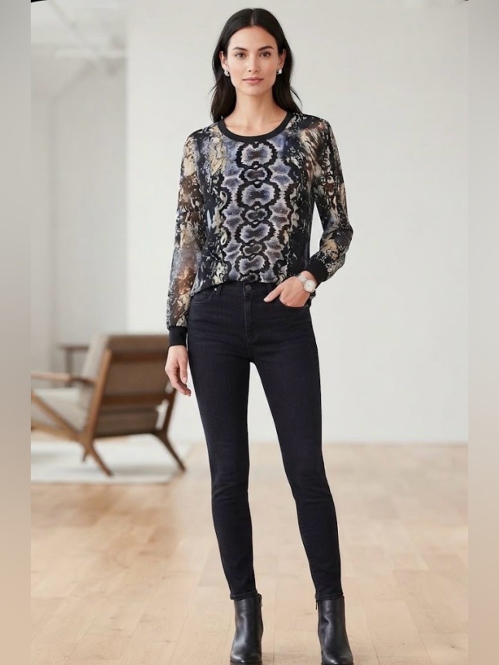 CAbi Snakeskin Sheer Blouse